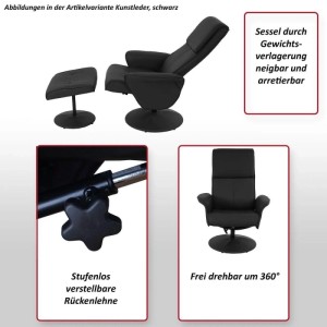 MCW Relaxsessel Stockholm mit Hocker, Kunstleder Taupe, neigbar und drehbar.