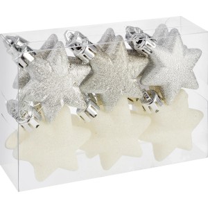 Baumschmuck-Set mit 12 silbernen Sternen, verschiedene Designs, für den Weihnachtsbaum.