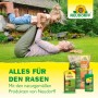Neudorff: Mutter und Kind auf Rasen mit Herbst-Rasendünger und Rasenpflegeprodukten.