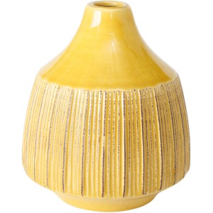 Gelbe Boltze Vase Menos, 14 cm hoch, Ø 12 cm. Dekorative Steingut-Vase im modernen Design.