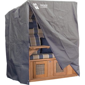 Graue Schutzhaube für 2-Sitzer Strandkorb Größe L schützt vor Wind und Wetter.