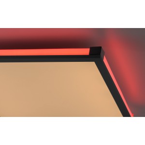 Just Light LED-Deckenleuchte Mario, 45x45 cm, schwarzer Rahmen mit roter Beleuchtung.