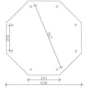 Grundriss Skan Holz Pavillon Nice 4, 630x630 cm, Nussbaum, mit Maßangaben für Gartenlaube.