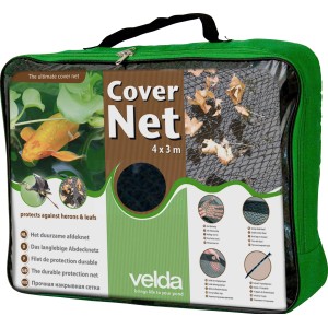 Verpackung des Velda Teich-Abdecknetzes 4x3m, zum Schutz vor Laub und Reihern.