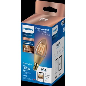Philips Smart LED Leuchtmittel, 25W, E14, Kerzenform, Filament, Amber im Einzelpack.