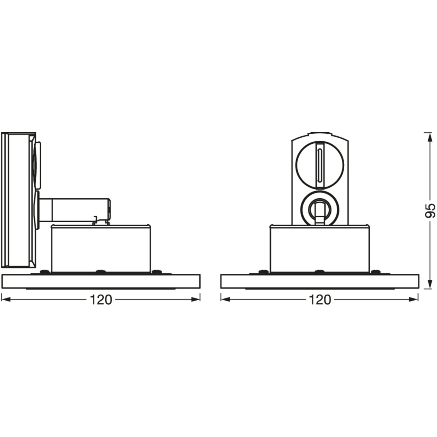 Ledvance Smart+ Schienesystem, schwarz, Ø 12cm, mit Maßangaben. Smarte Leuchte für flexible Beleuchtung.