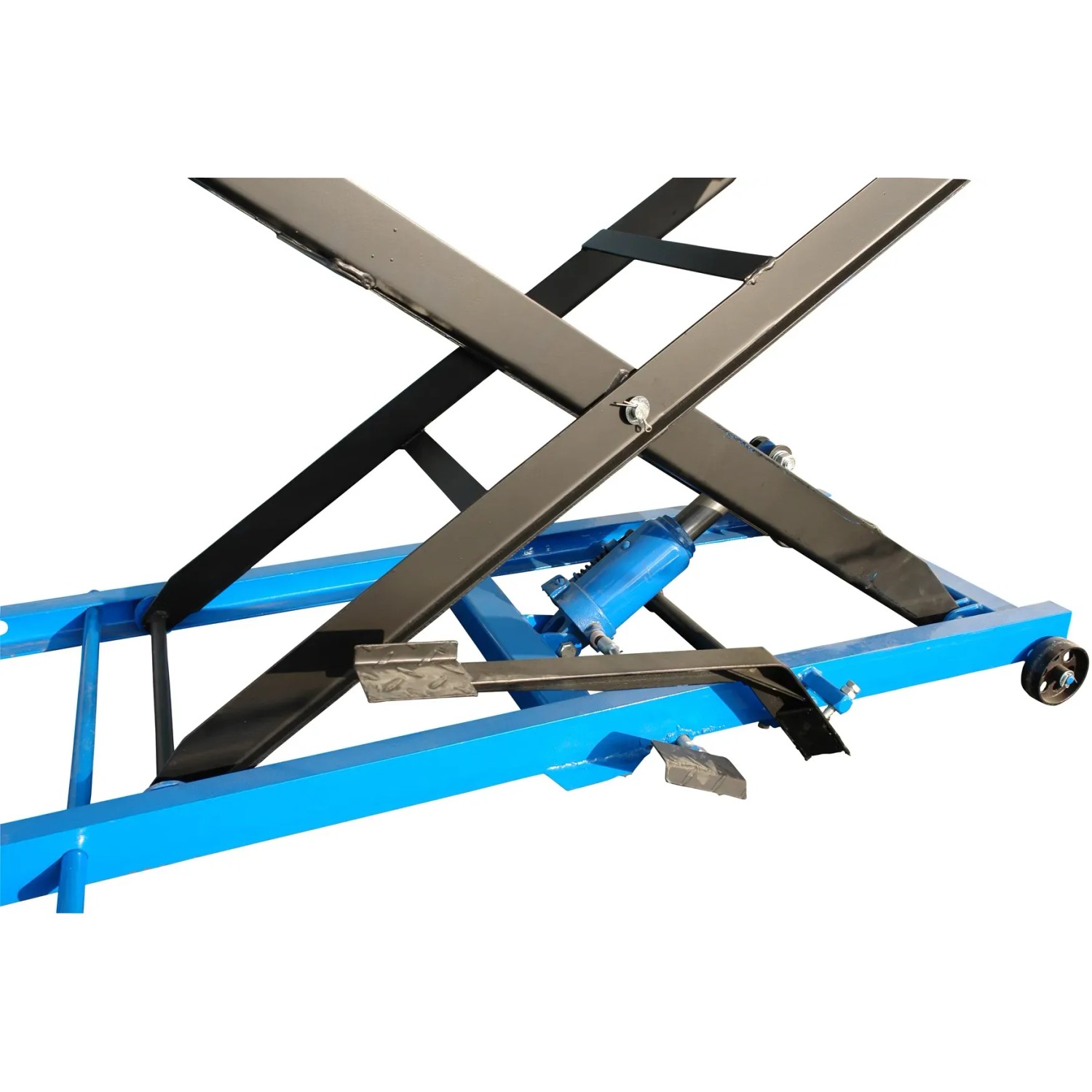 Güde Motorrad Montagerampe GMR 360 mit Scherenhubtechnik und blauen Lenkrollen.