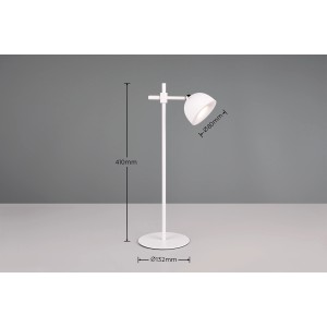 Weiße Reality LED-Tischleuchte Maxima, Ø 8 cm, mit Maßen. Moderne Akku-Tischlampe.
