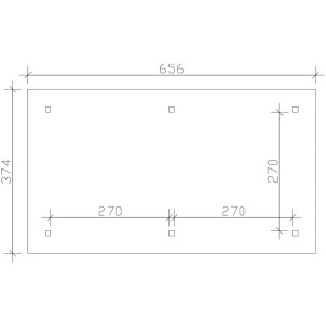 Skizze des Skan Holz Pavillon Orleans 1 mit Maßangaben (294x576cm) für Fundamentplanung.