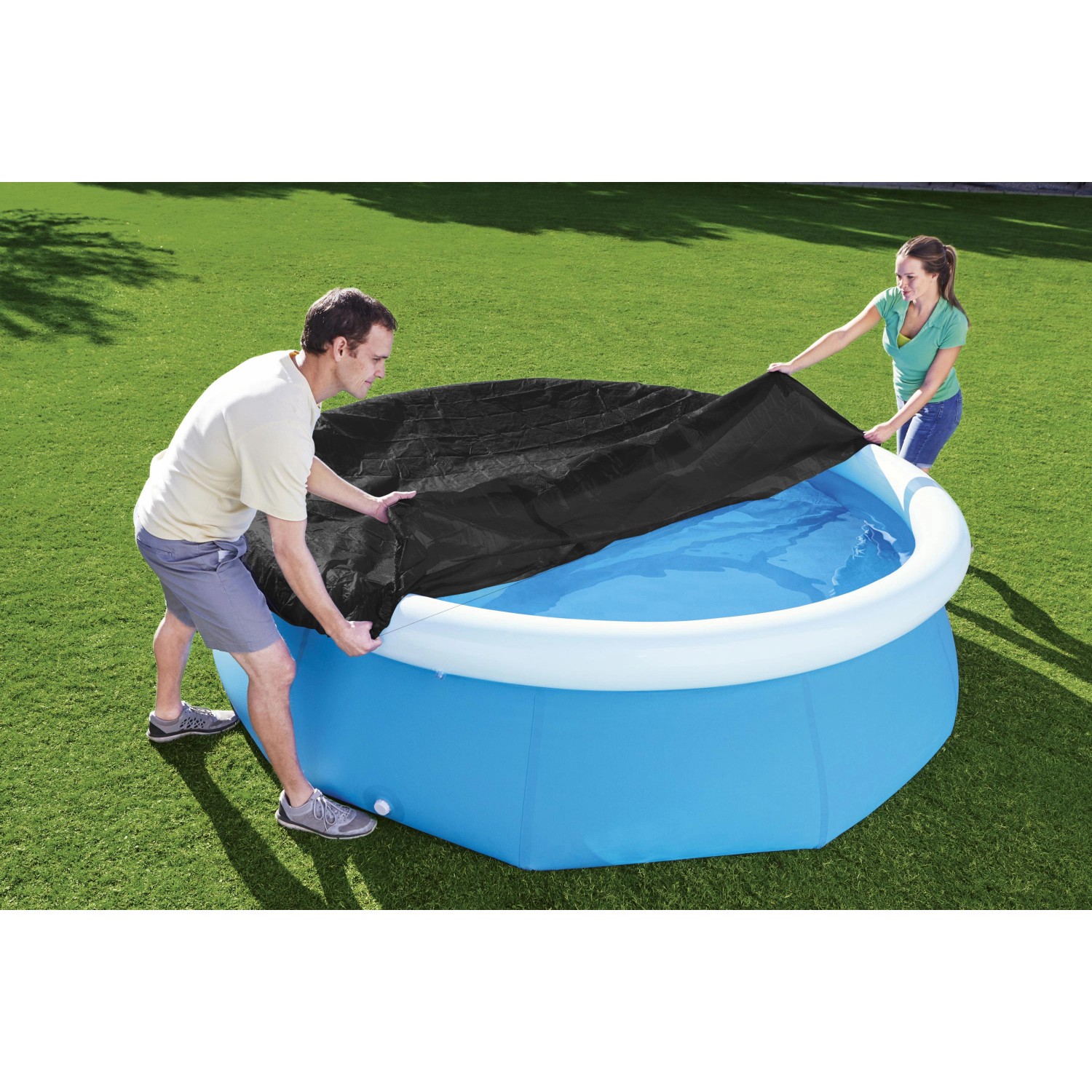 Bestway Pool Abdeckplane, schwarz, für Fast Set Pools Ø 240 cm, schützt vor Schmutz.