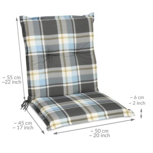 Beautissu Gartenstuhlauflage Sunny BK, 100x50x6cm, blau kariert für Niederlehner Gartenstühle.