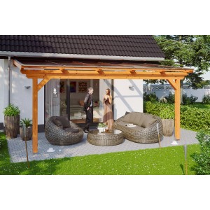 Skan Holz Terrassenüberdachung Ancona, 541x300 cm, Leimholz Eiche hell mit Polycarbonatplatten.