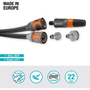 Gardena Liano™ Life 30m Gartenschlauch Set mit Spritze, Schlauchverbinder und Hahnverbinder.