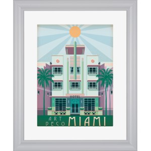 Weißer Kunststoff Bilderrahmen 40x50 cm mit Art Deco Miami Motiv, klassisch für Fotos und Poster.