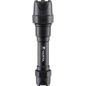 Schwarze Varta LED-Taschenlampe Indestructible F20 Pro mit Batterien.