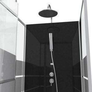 Aurlane Komplettdusche Study 90x90 cm mit Kopf- und Handbrause, Glaswänden und Armaturen.