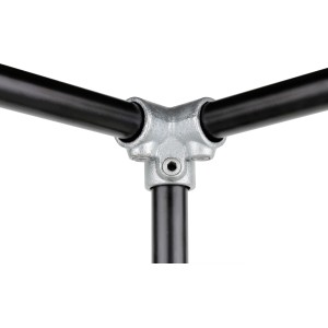 Silbernes Dreiweg-Eckstück 90° für 2,7 cm Stahlrohre zum Möbelbau.