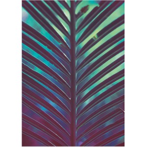 Komar Wandbild Hide, 50x70 cm, Nahaufnahme eines stilisierten Palmenblatts in Blau- und Lilatönen.