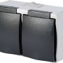Graue 2-fach Feuchtraum Steckdose IP44 für Aufputzmontage mit Klappdeckel.