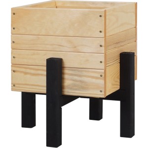 Siena Garden Pflanzkasten Kea aus Kiefernholz, Natur, mit schwarzen Füßen.