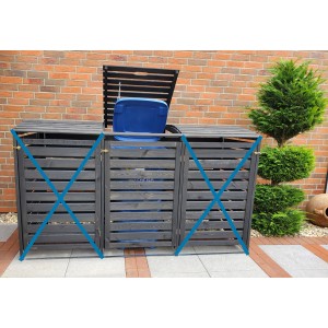 Anthrazitfarbene Erweiterung für Mülltonnenbox Vario III aus Kiefernholz, passend für 240-Liter-Tonnen.