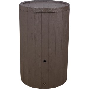 Brauner Garantia Regenspeicher Timber 230 l in Holzoptik. Regentonne mit abnehmbarem Deckel.
