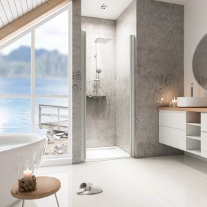 Schulte Drehtür Garant Chromoptik Echtglas Klar hell Anschlag rechts