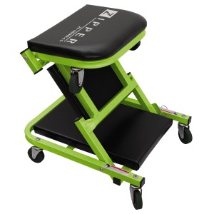 Zipper Montagehocker-Rollbrett-Kombi ZI-MHRK40, grün, mit Rollen und gepolsterter Sitzfläche.