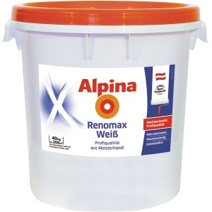 Eimer Alpina Renomax Weiß matt, 40 kg, für Neu- und Renovierungsanstriche.