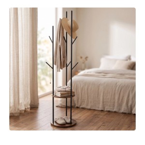 Relaxdays Garderobenständer MDF Eisen Vintagebraun Freistehend mit 8 Haken mit 2 Ablagen 175 cm x 40 cm