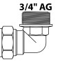 Abbildung eines blanken Kirchhoff Winkel 90° Klemmfitting für 22 mm CU-Rohr mit 3/4 AG.
