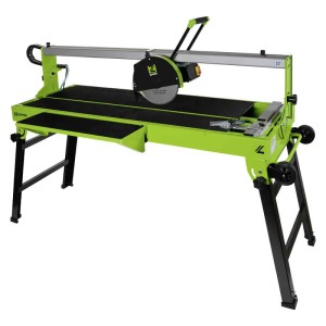 Grün-silberne Zipper Fliesenschneidmaschine ZI-FS250-1200 mit Diamantscheibe, 1200mm Schnittlänge, klappbaren Füßen.