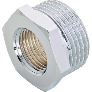 Verchromtes Gewinde-Reduzierstück aus Messing, 14,9 mm auf 26,4 mm, für Heizung und Trinkwasser.