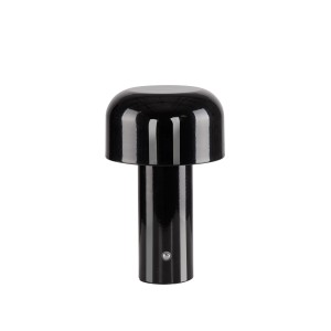 Schwarze LED-Akku-Tischleuchte Agnes von Just Light, pilzförmig, für den Außenbereich.