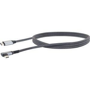 Schwaiger USB-C Kabel, 1,2 m, geflochten, schwarz-grau, mit gewinkeltem USB-C Stecker für Handy-Zubehör.