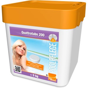 Steinbach Quattrotabs 200g, 5kg Eimer. Multitabs für Pool Desinfektion, pH-Stabilisierung, Flockung, Algezid.