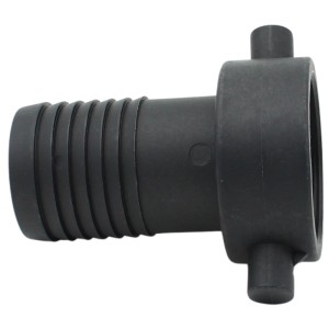 Schwarzer Adapter 56,6 mm für Regentonnen/IBC, Schlauchtülle 50 mm aus PP.