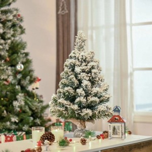 Kleiner künstlicher Weihnachtsbaum 60cm mit Schnee-Effekt und Jute-Basis, ideal als Tischdekoration.