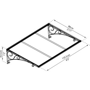 Palram Canopia Vordach Venus, 88x136 cm, grau, mit Polycarbonatplatten und dekorativen Trägern.