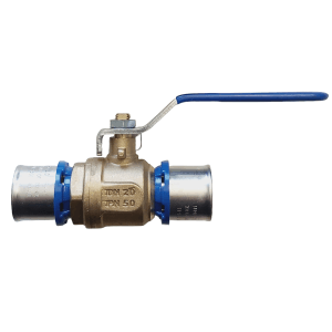 Kirchhoff MS-Kugelhahn 26 mm für MSVR Press Blank, Messing mit blauem Griff. Kugelhahn für Pressfittings.