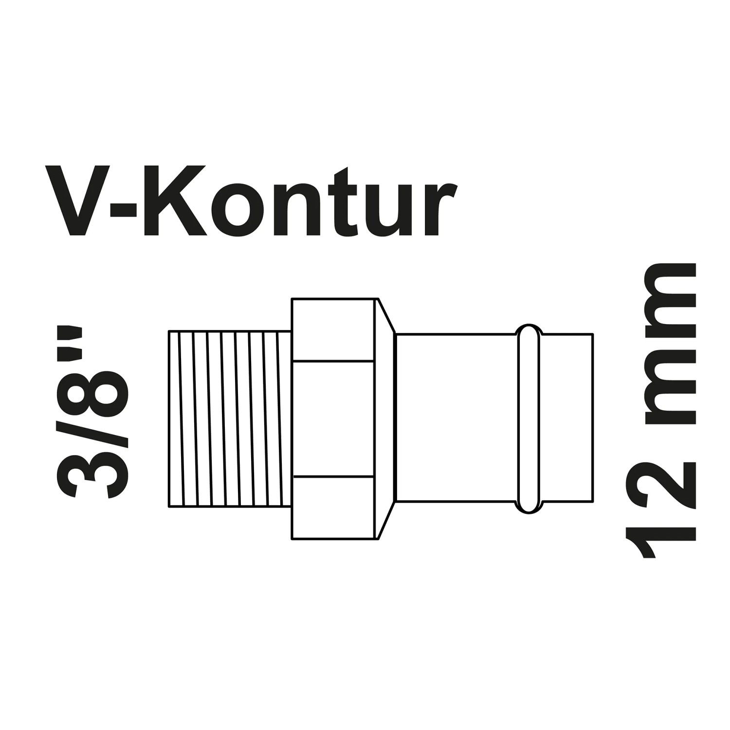 Abbildung eines RG-Übergangsnippels 12 mm x 16,7 mm (3/8 AG) mit Muffe, geeignet für Pressfittings.