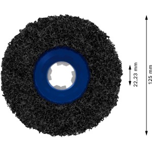 Schwarze Bosch X-Lock Reinigungsscheibe N377 Metall, Ø 125 mm, mit faseriger Oberfläche für Winkelschleifer Zubehör.