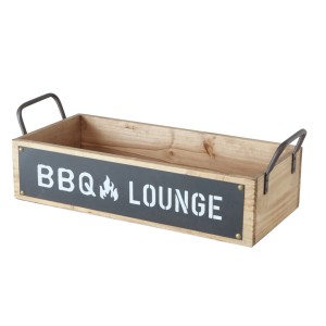 Boltze Tablett-Set Conny, 2-teilig, aus Holz und Metall mit Aufschrift BBQ Lounge.