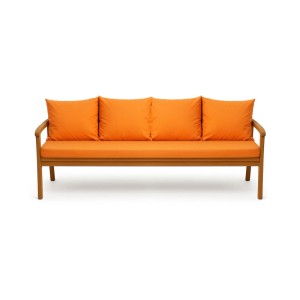 Orangefarbenes Bankkissen-Set für 3-Sitzer Gartenbank, bestehend aus Sitz- und Rückenkissen.