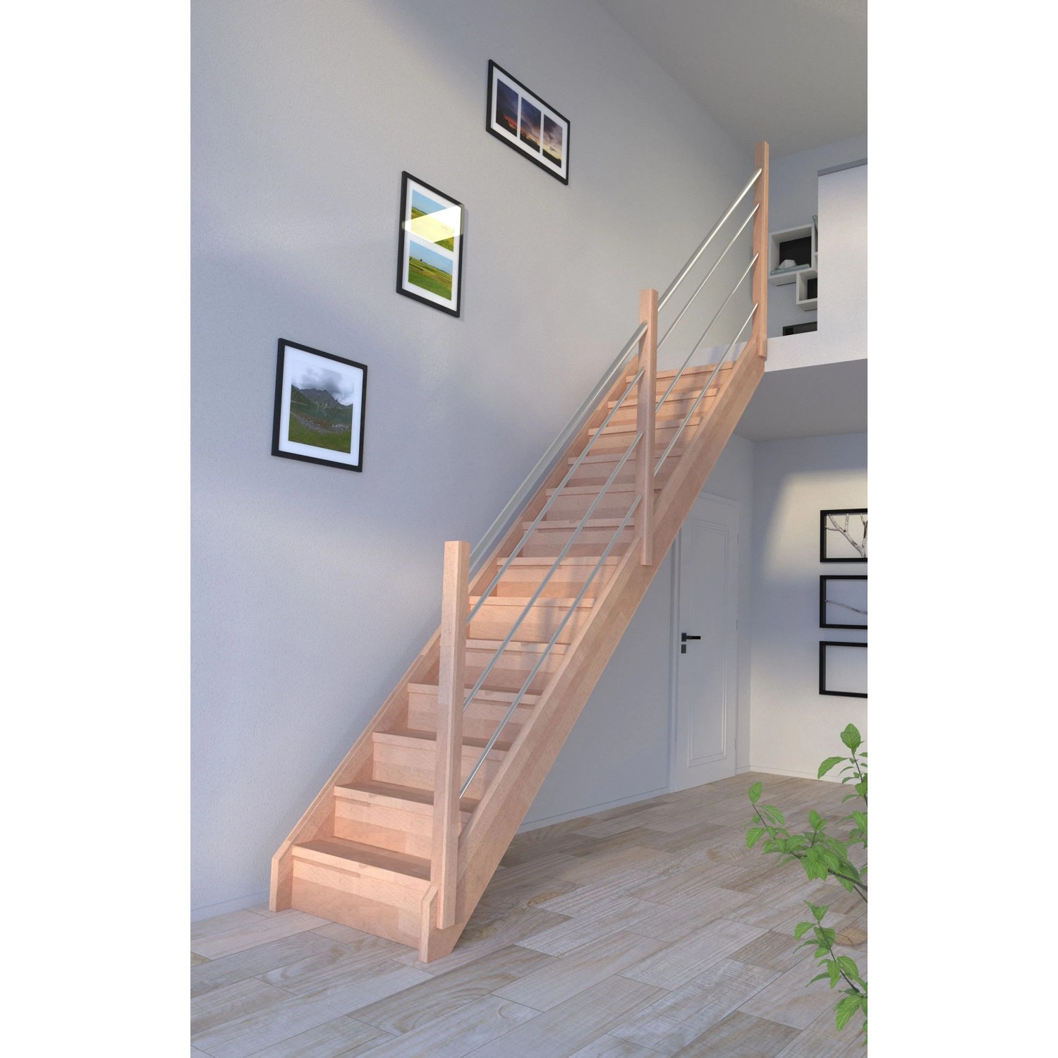 Treppe Mykonos Pro Buche Gerade 90 cm Setzstufen Holz-Edelstahl-Geländer R FSC®_6