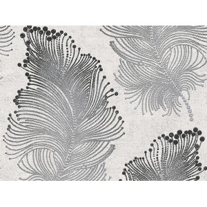 Graue Vliestapete mit Feder-Design von A.S. Creation, Bohemian Burlesque Kollektion.