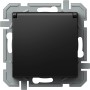 Schwarze Tem Schutzkontakt-Steckdose Logiq Flat mit Klappdeckel, Frontalansicht.