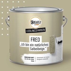 CREATE! by OBI Wandfarbe Fred Salbeibeige, matte Innenfarbe im 2,5 l Eimer.