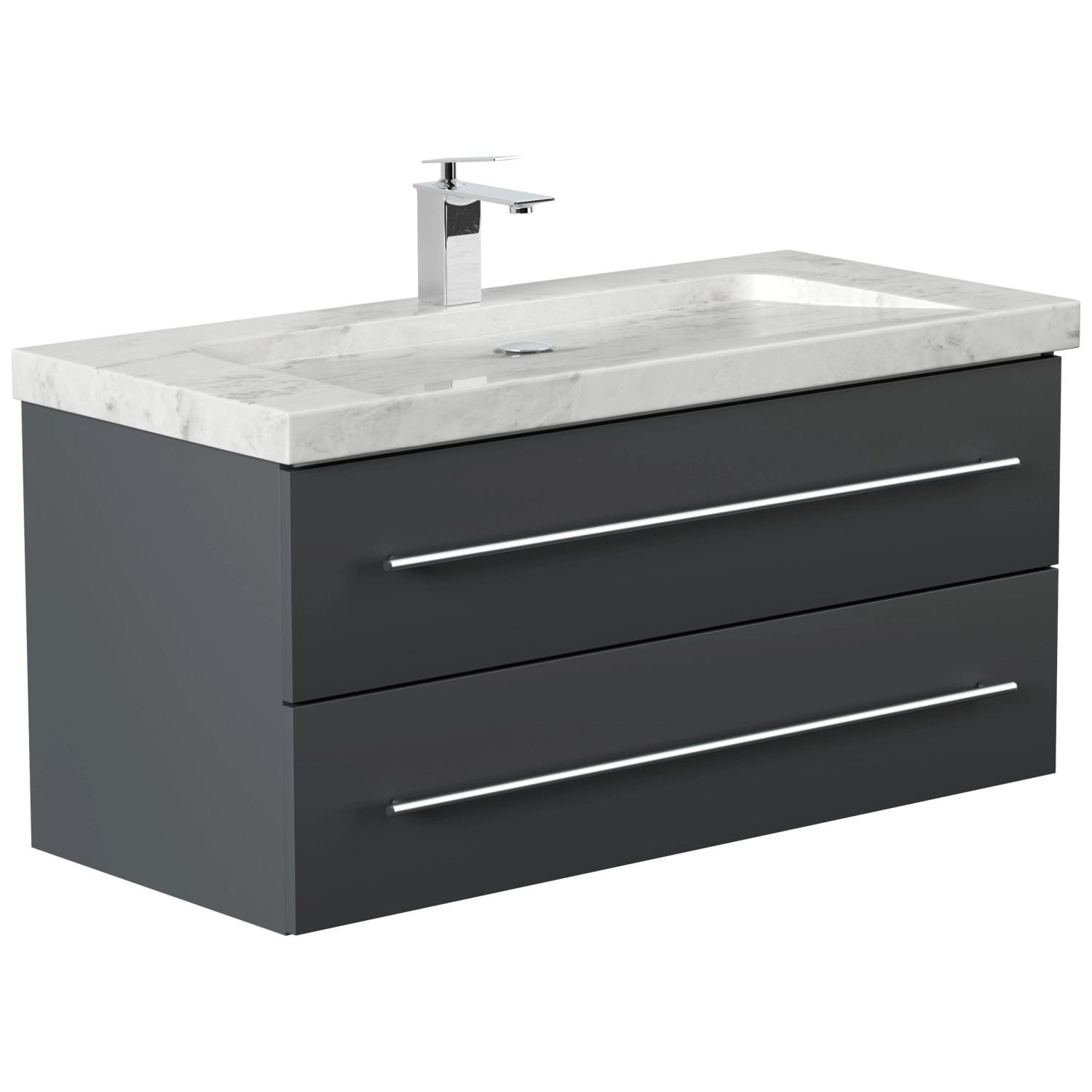 Posseik Badmöbel Marmor Carrara White Yamo 1 Hahnloch 100 cm Grafit