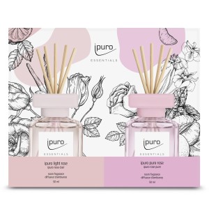 Ipuro Raumduft-Set Light & Pure Rose, 2 Duftflakons mit Duftstäbchen.